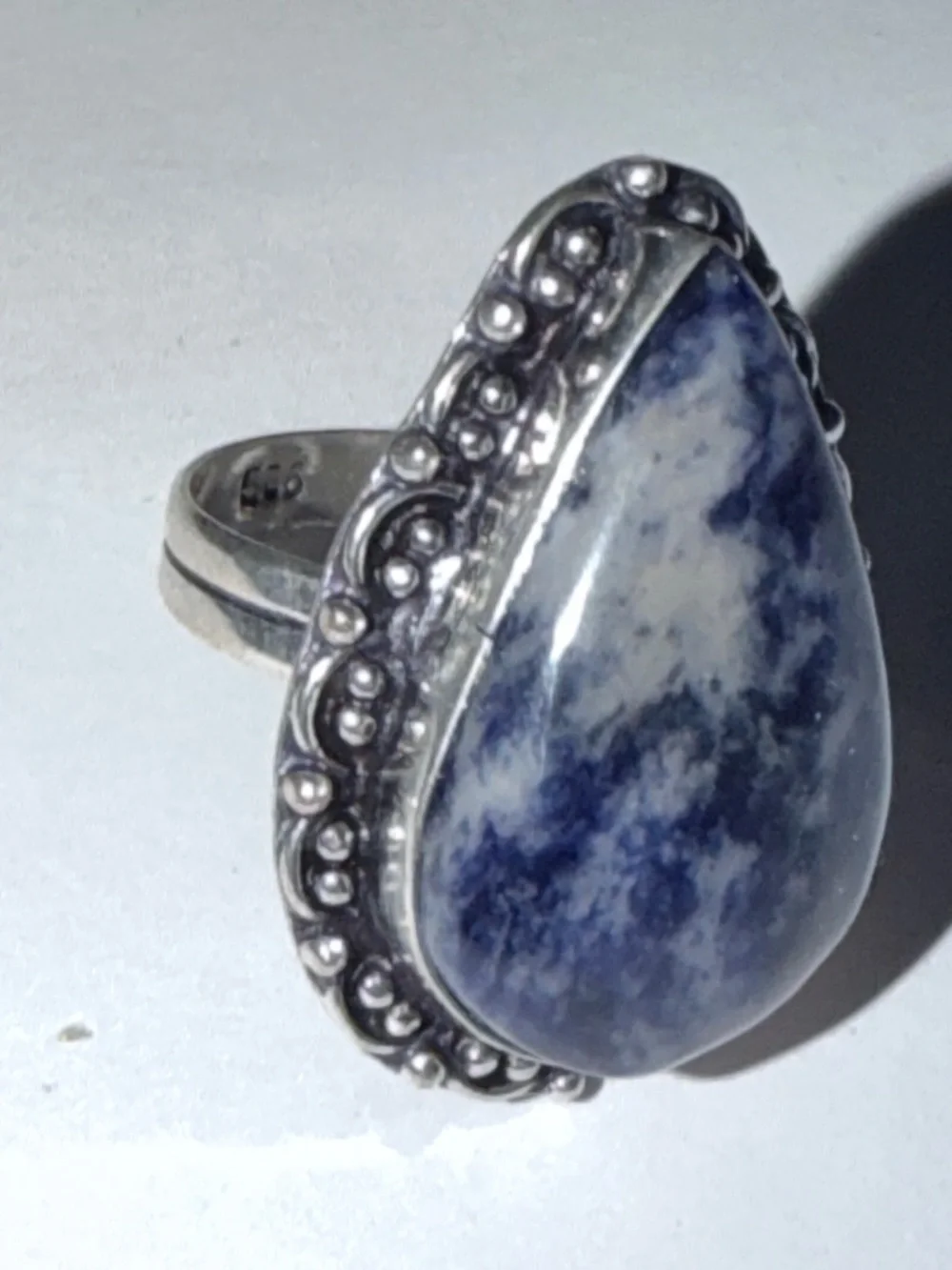 New Artisan Rare Blue Sodalite 925 Sterling Silver OOAK Handmade Floral Ring 10